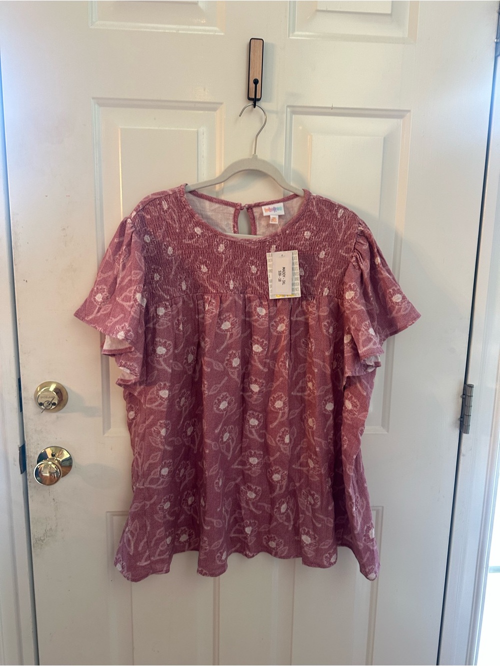 LuLaRoe Dusty Rose Floral Smocked-Yoke Flutter Tunic